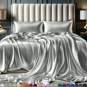 Satin Sheets Queen Size Set 4 Pcs - Silky & Luxuriously Soft Satin Bed Sheets